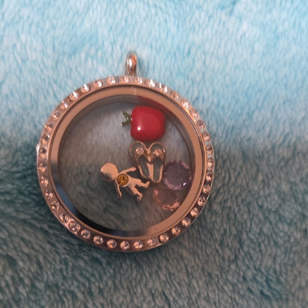 Origami Owl Silver Locket with Red and Purple Charms